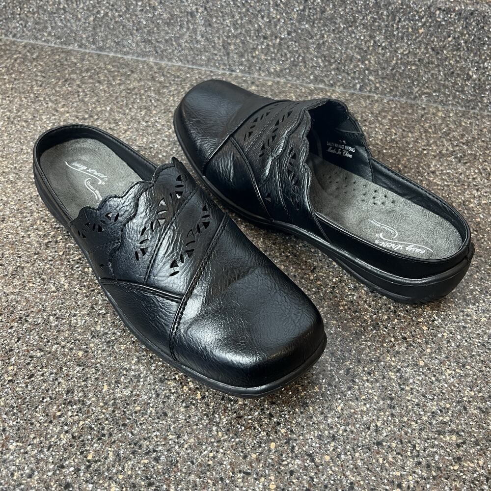 Easy Street Comfort Wave Womens Size 10 M Black Faux Leather Slip On Casual Mule